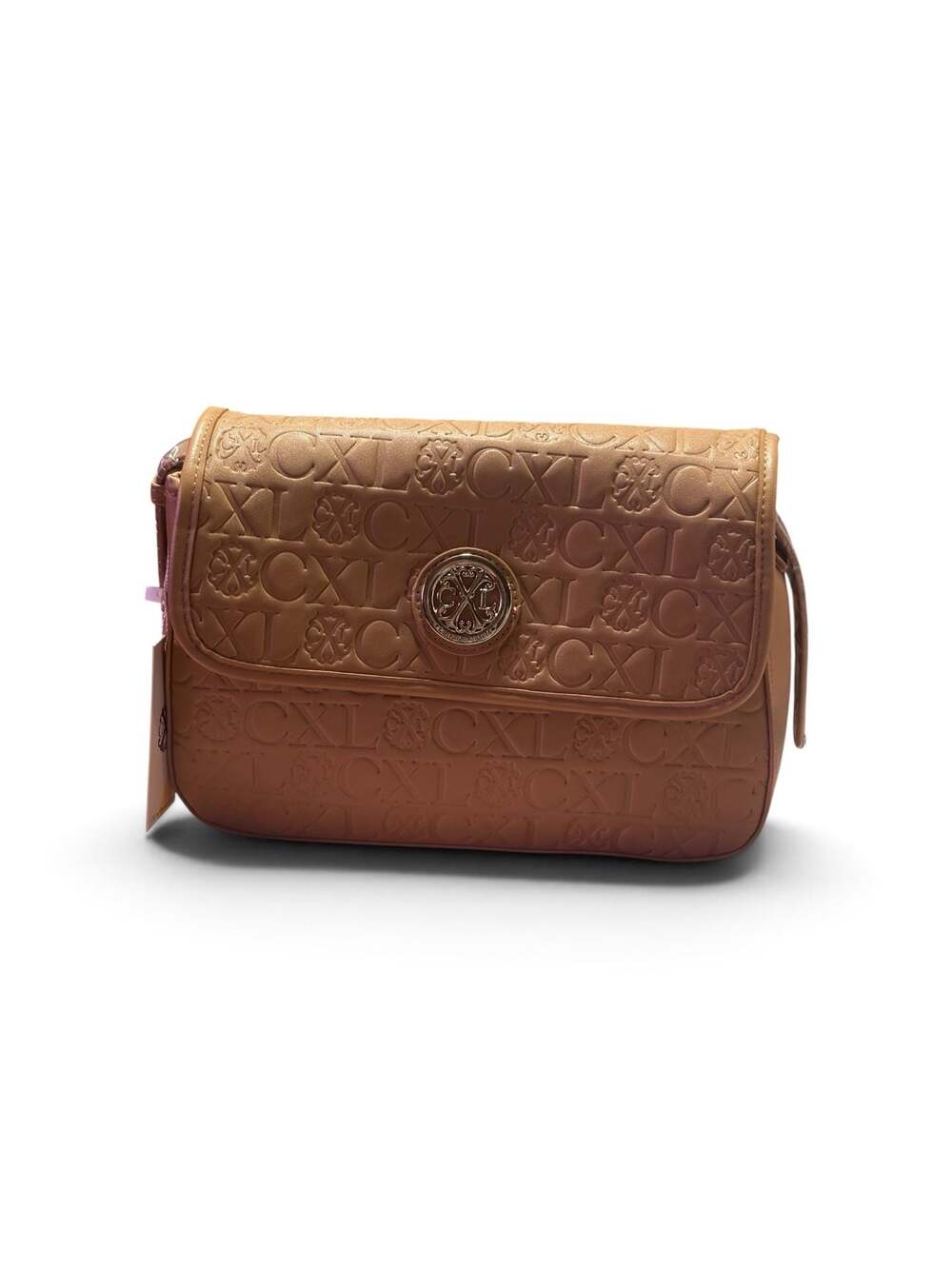 CXL by Christian Lacroix Clara Embossed Logo Shoulder Bag in Toffee